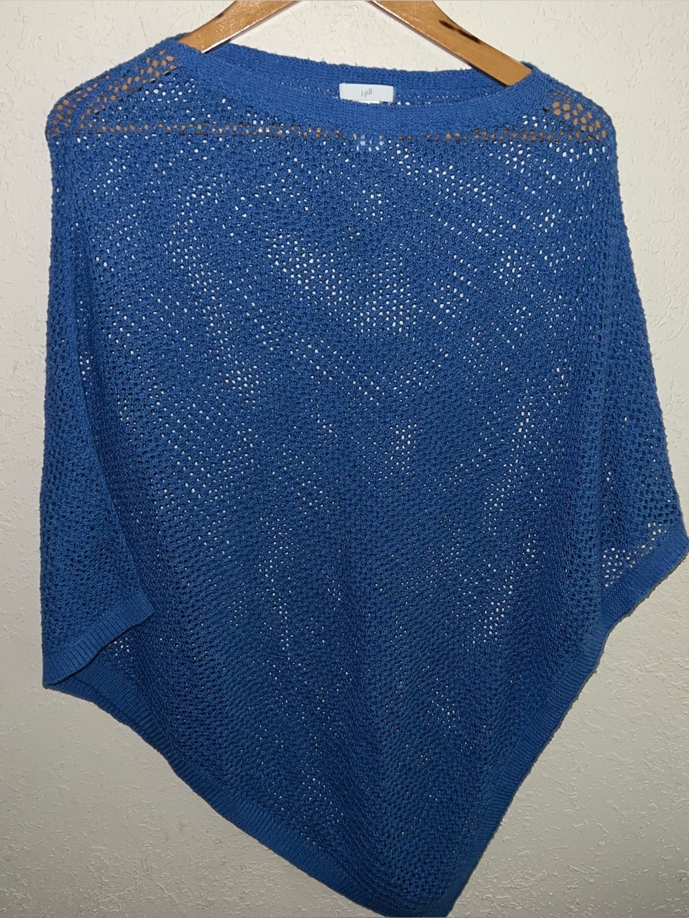 J. Jill Linen Cotton Blend blue open-knit poncho sweater One Size.
